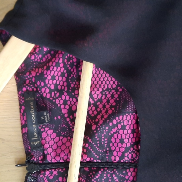 LUCCA COUTURE Sheer Mini Dress Sz Med With Lace Trim and Pink Design Lining - Picture 3 of 8